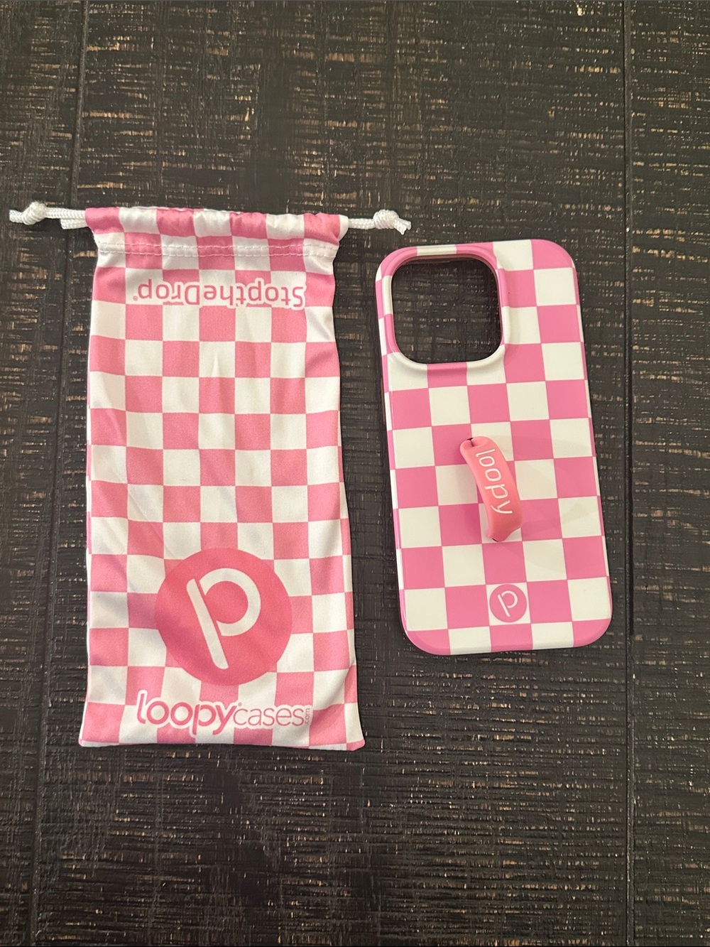 Loopy Case Pink and White Checkerboard iPhone 14 Pro Case